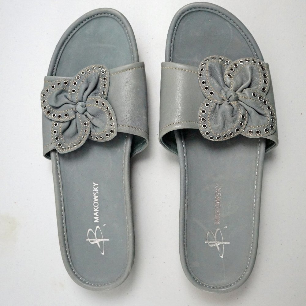 B. Makowsky Blue Slides, Flower detail